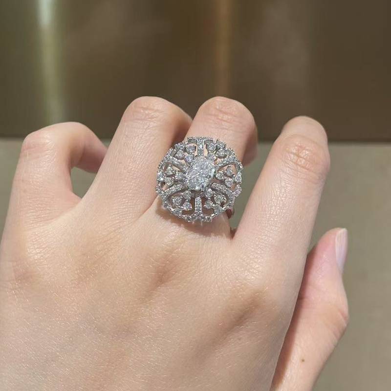 豪华满钻蛋形Women's RingS925银镀白金定制选款主石Moissanite1.5ct/副石高碳钻